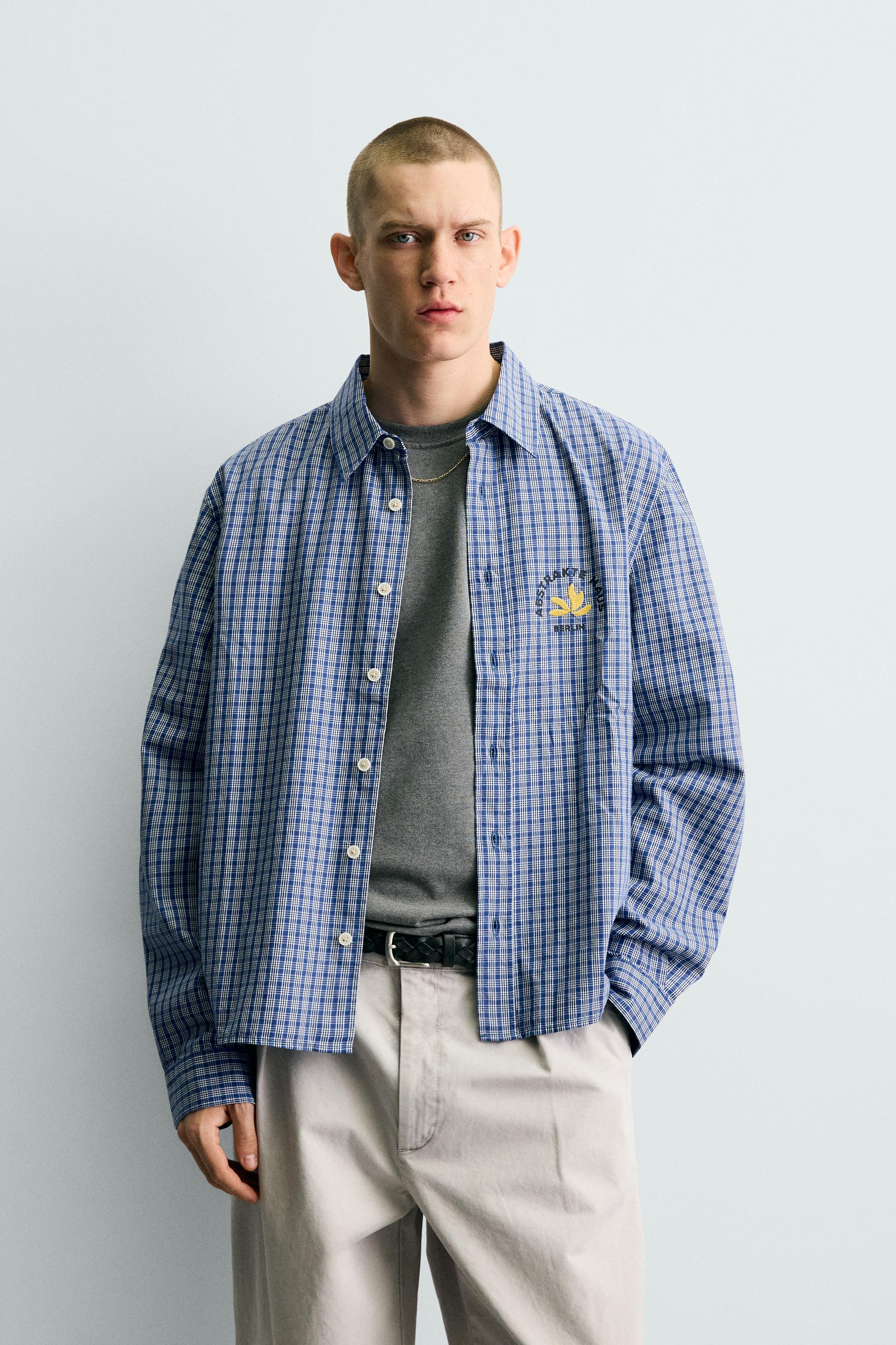 PLAID EMBROIDERED CROPPED SHIRT